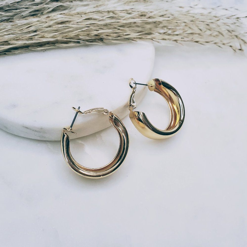 5 for $25 Gold Color Wide Small Hoop Earrings - Picture 6 of 7
